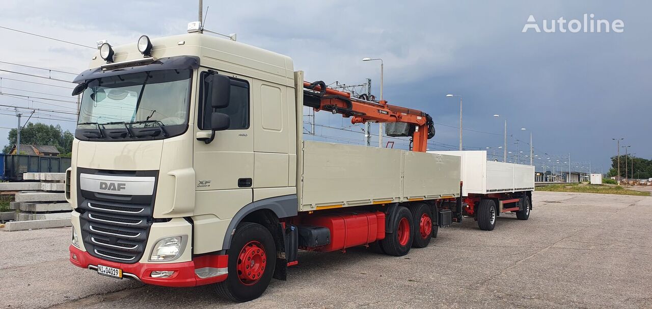 DAF XF 106.460 HDS Atlas 145.2 10,8m=1260kg + przyczepa schmitz flatbed truck + flatbed trailer