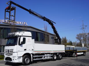 Mercedes-Benz Arocs 6×2 2545 Crane HIAB 177 K PRO/HIPRO / steering and lifting flatbed truck + flatbed trailer